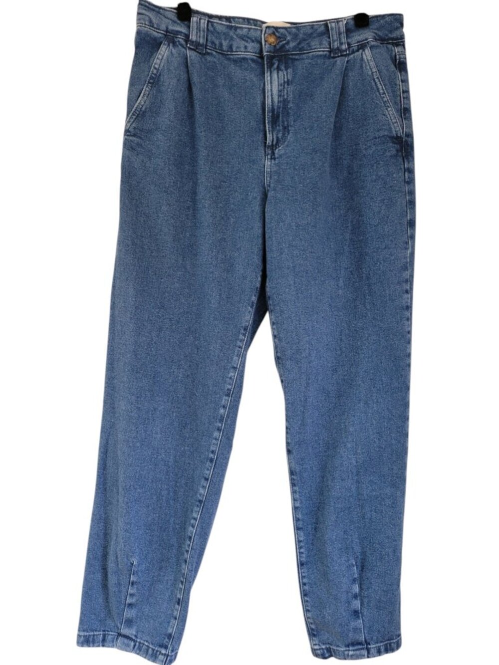 Sézane Pleated Straight Jeans Medium Wash High Rise Organic Cotton Casual Chic